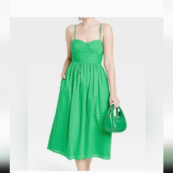 a new day Lined Green Eyelet Midi Dress - Picture 14 of 14